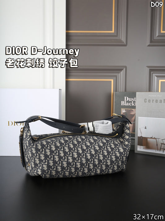 DIOR D-Journey Monogram Embroidered Underarm Shoulder Bag