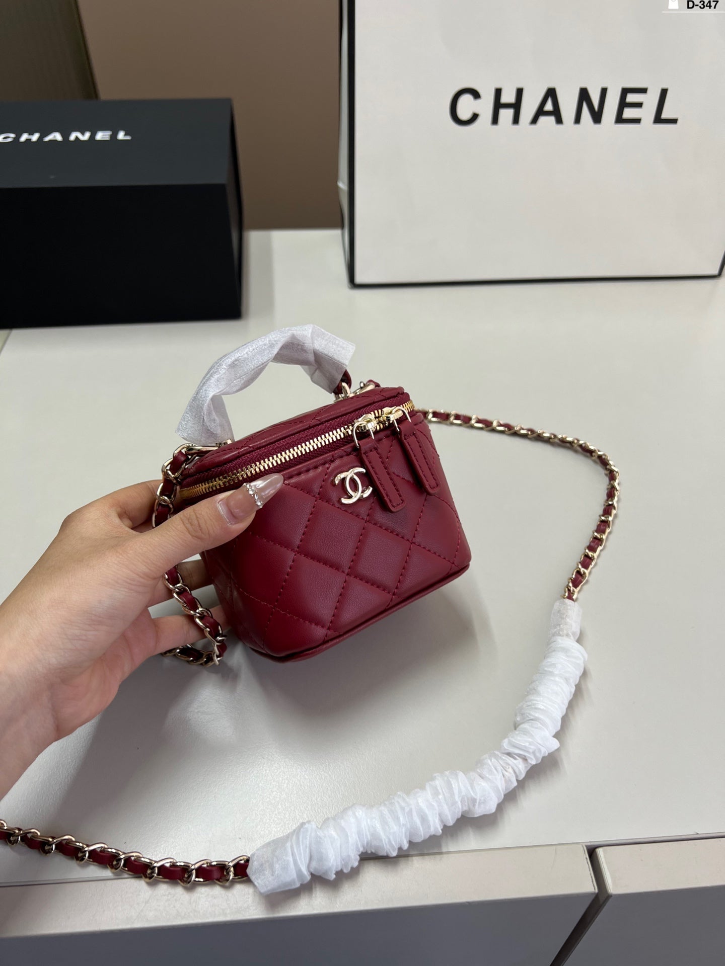 Chanel box bag lipstick bag