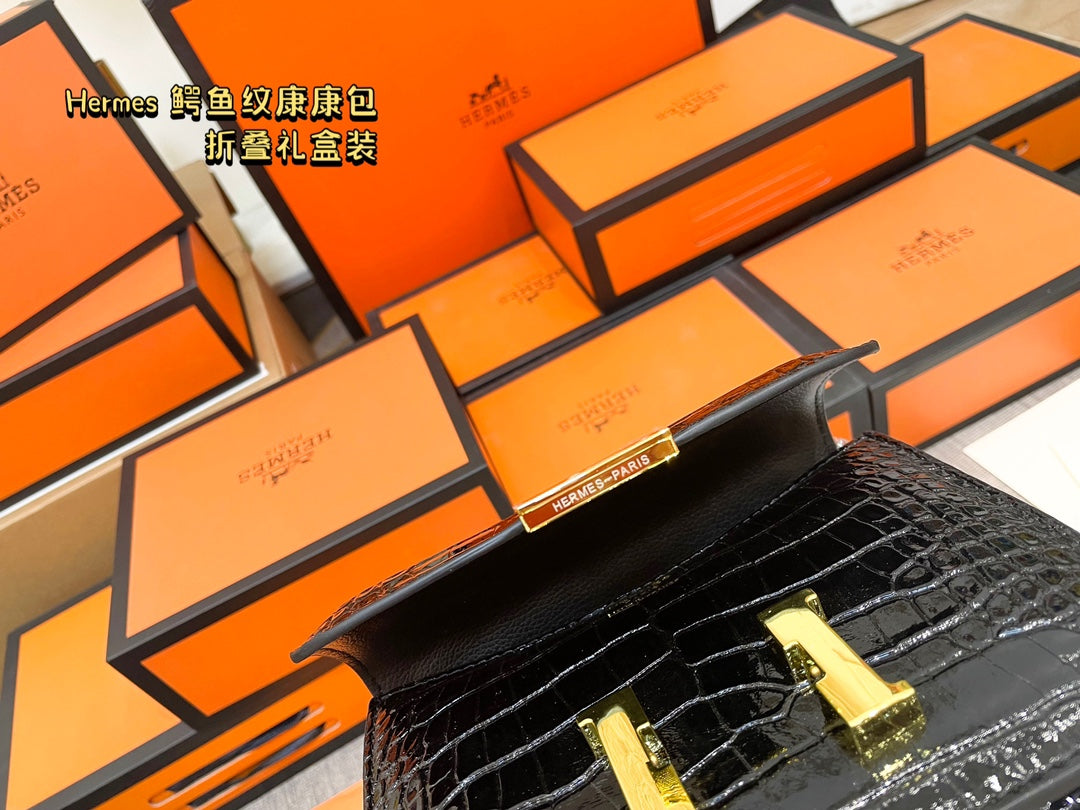 Crocodile-print Hermès Constace Concan bag.