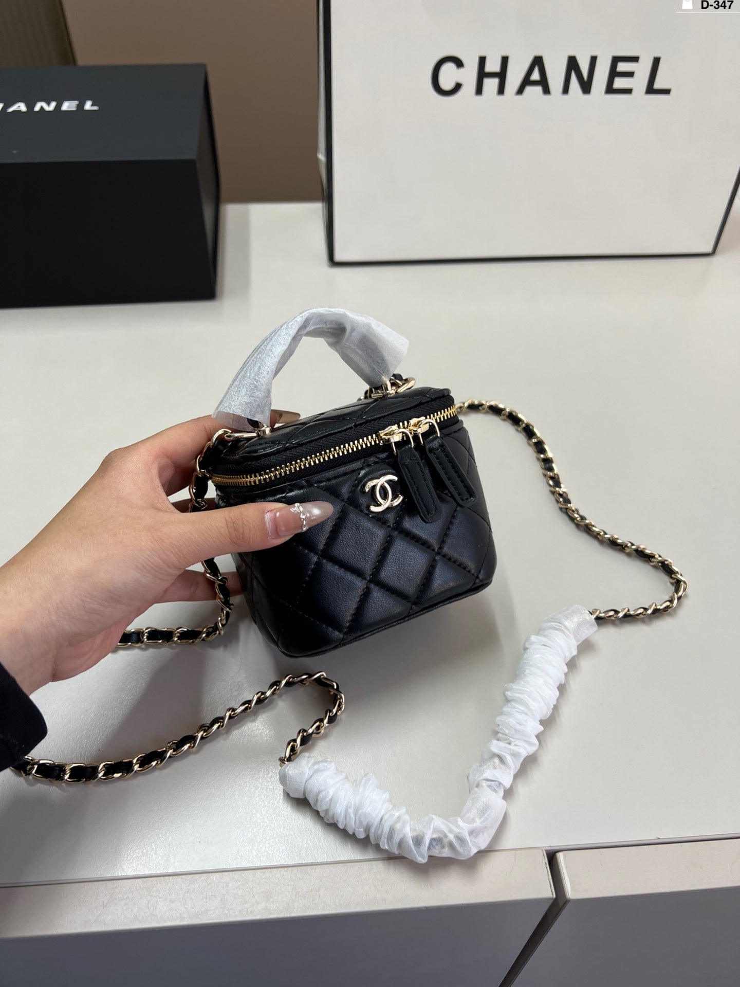 Chanel box bag lipstick bag