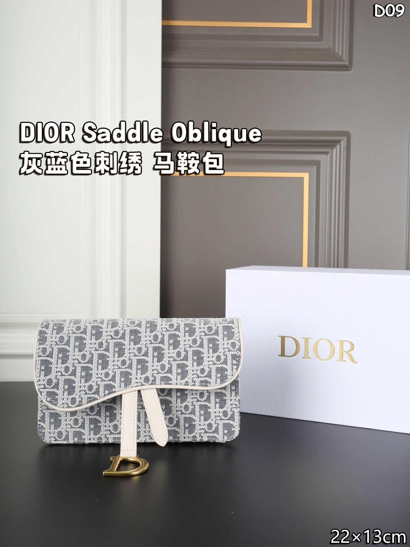 DIOR Saddle Collection Oblique Grey-Blue Embroidery Bag