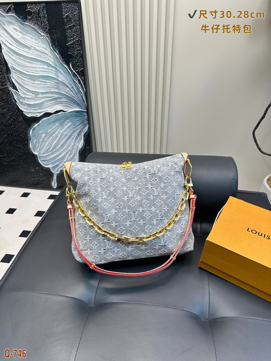 Louis Vuitton Limited Edition Grey Denim Coussin Handbag