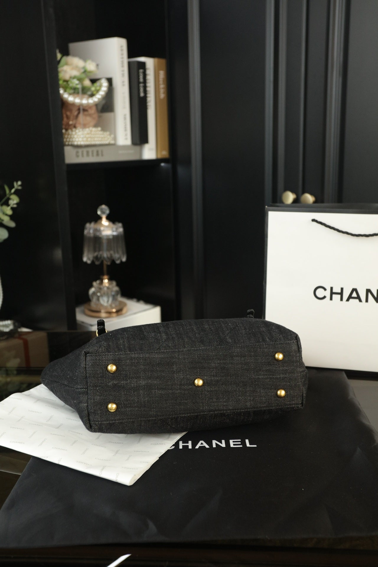 CHANEL Denim New Runway-Style Chain Tote Bag