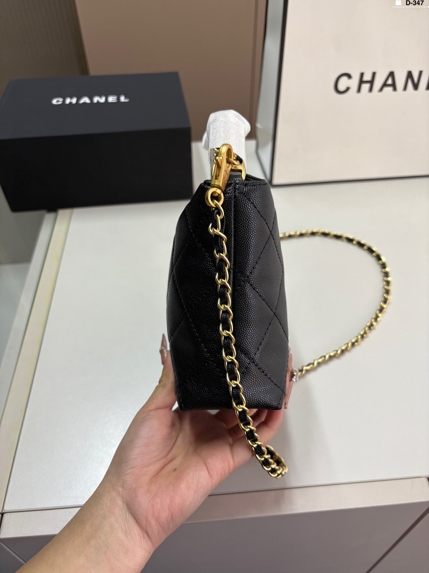 Chanel 24B Thick Chain Handle Lunchbox Bag