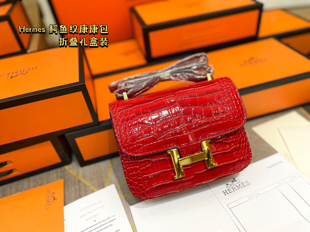 Crocodile-print Hermès Constace Concan bag.
