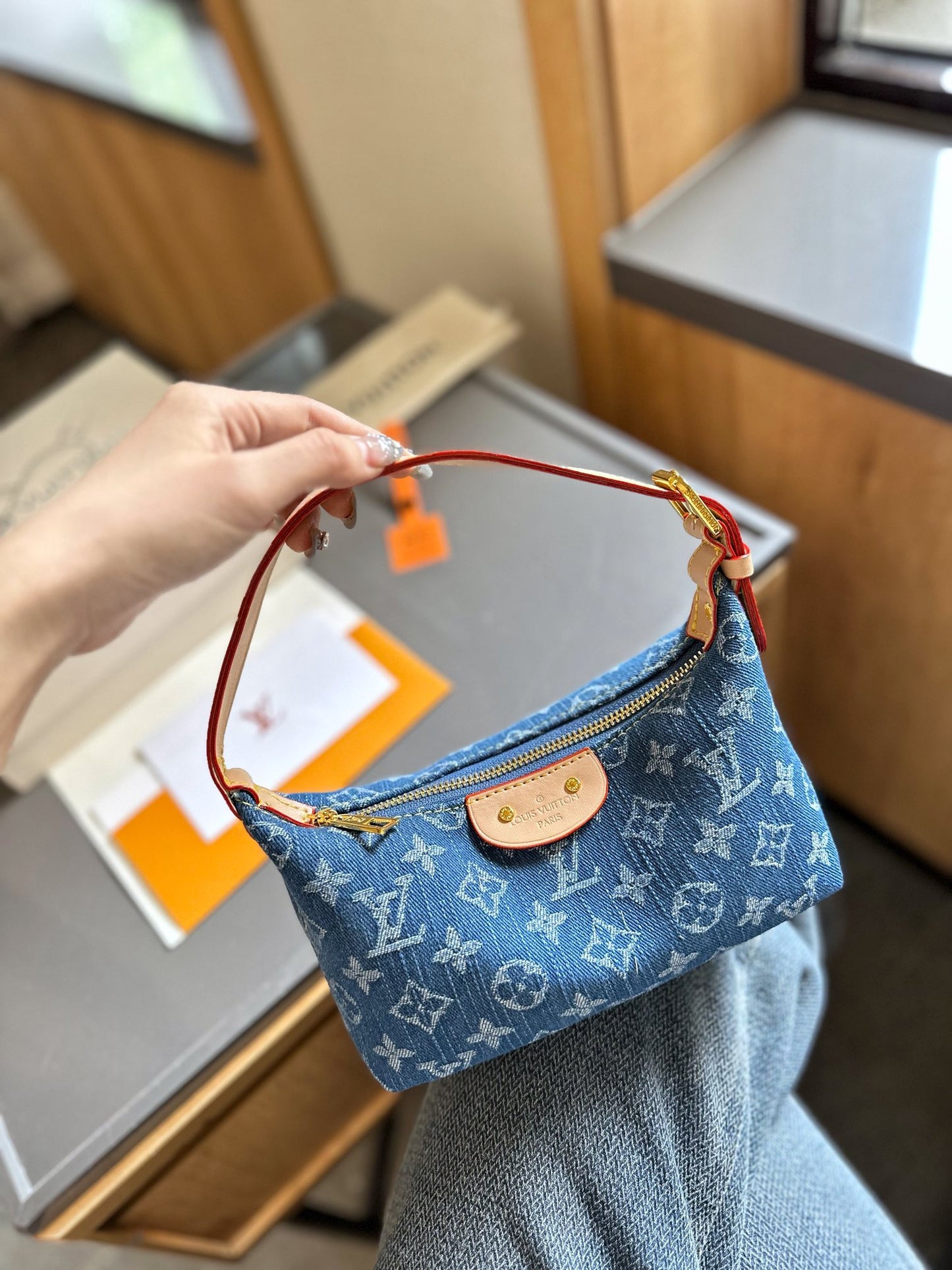 Lv new denim lunchbox Hobo Bag