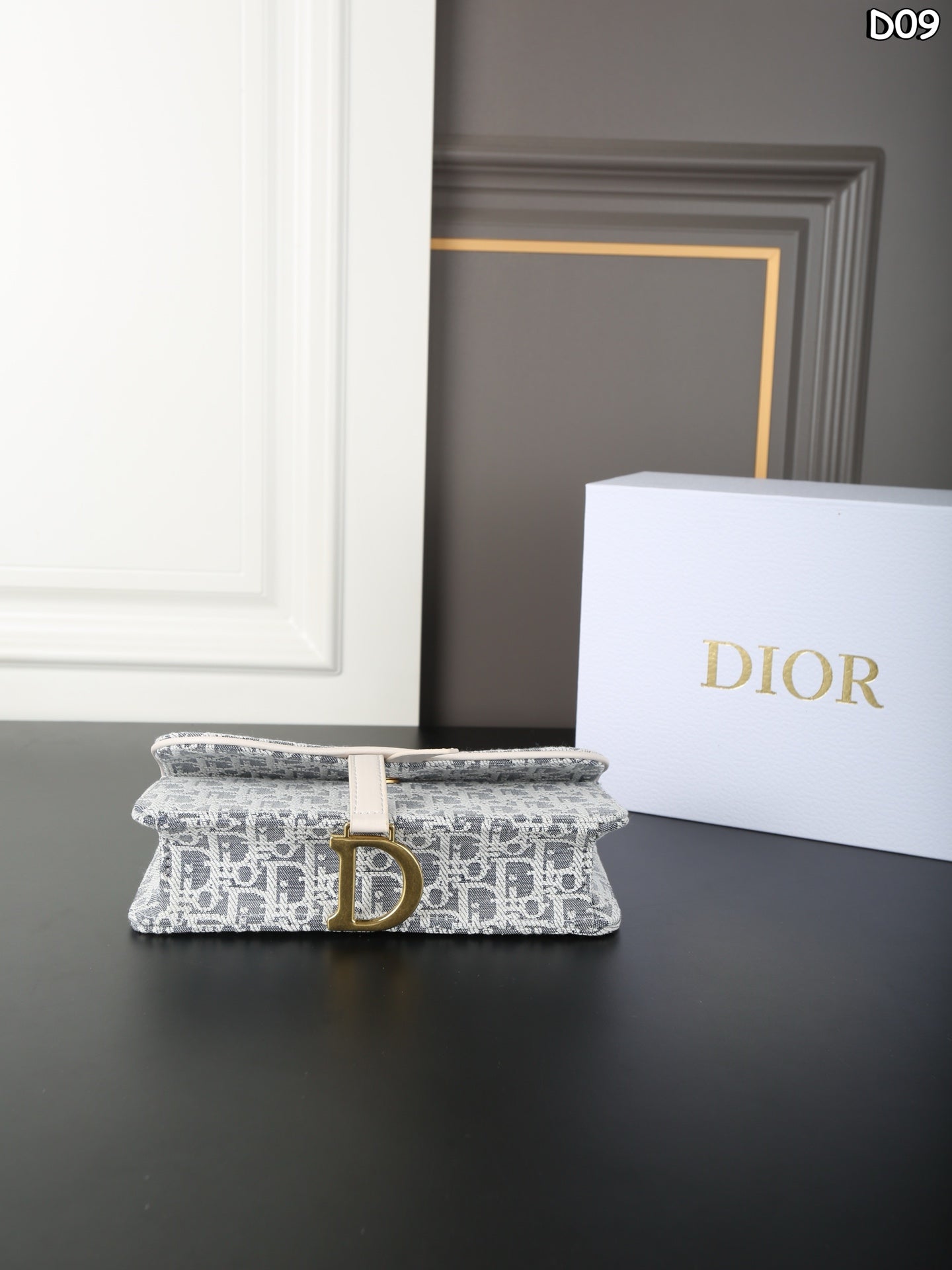 DIOR Saddle Collection Oblique Grey-Blue Embroidery Bag