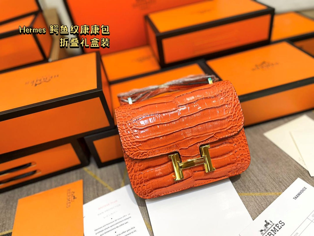 Crocodile-print Hermès Constace Concan bag.