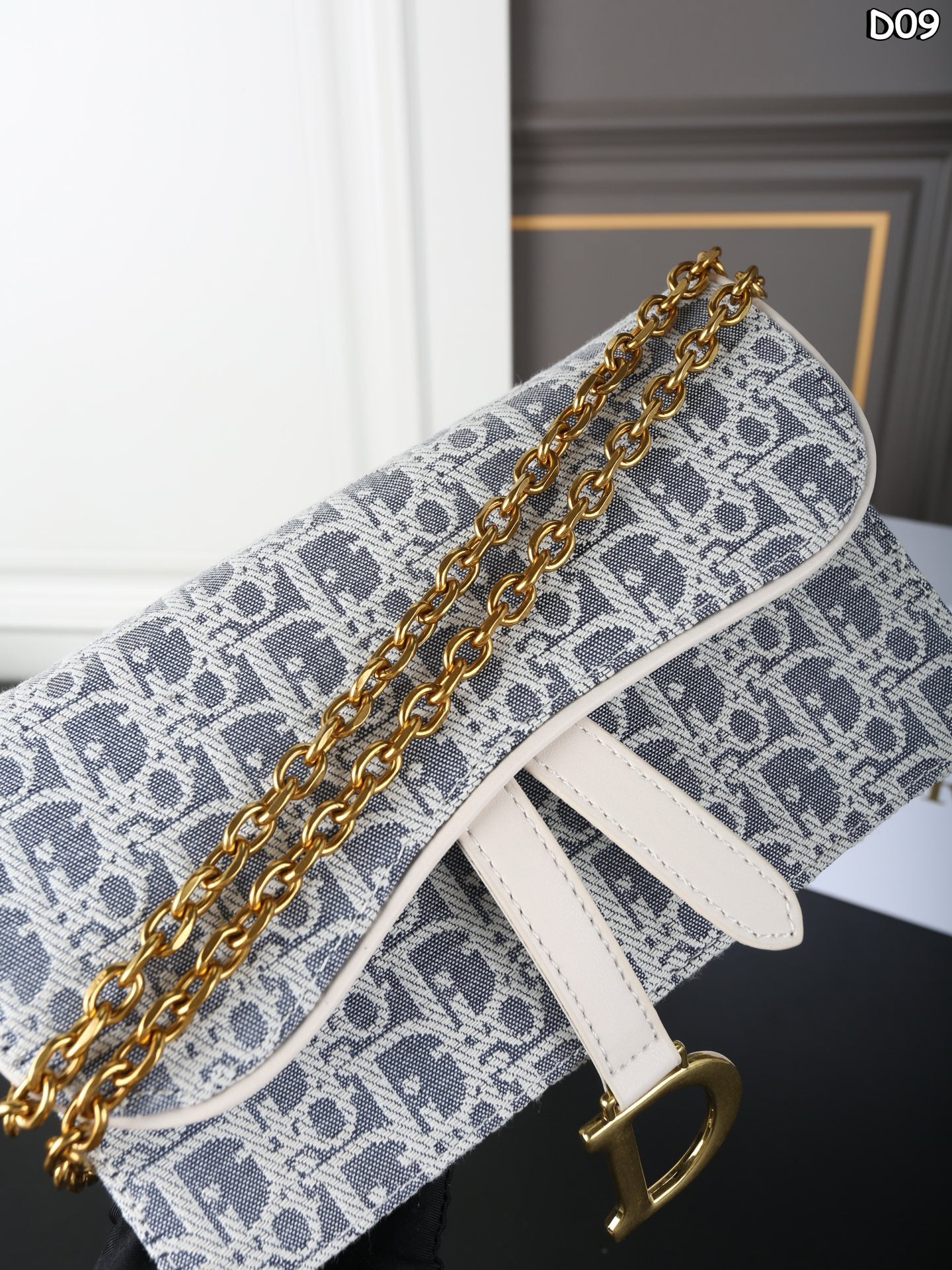 DIOR Saddle Collection Oblique Grey-Blue Embroidery Bag