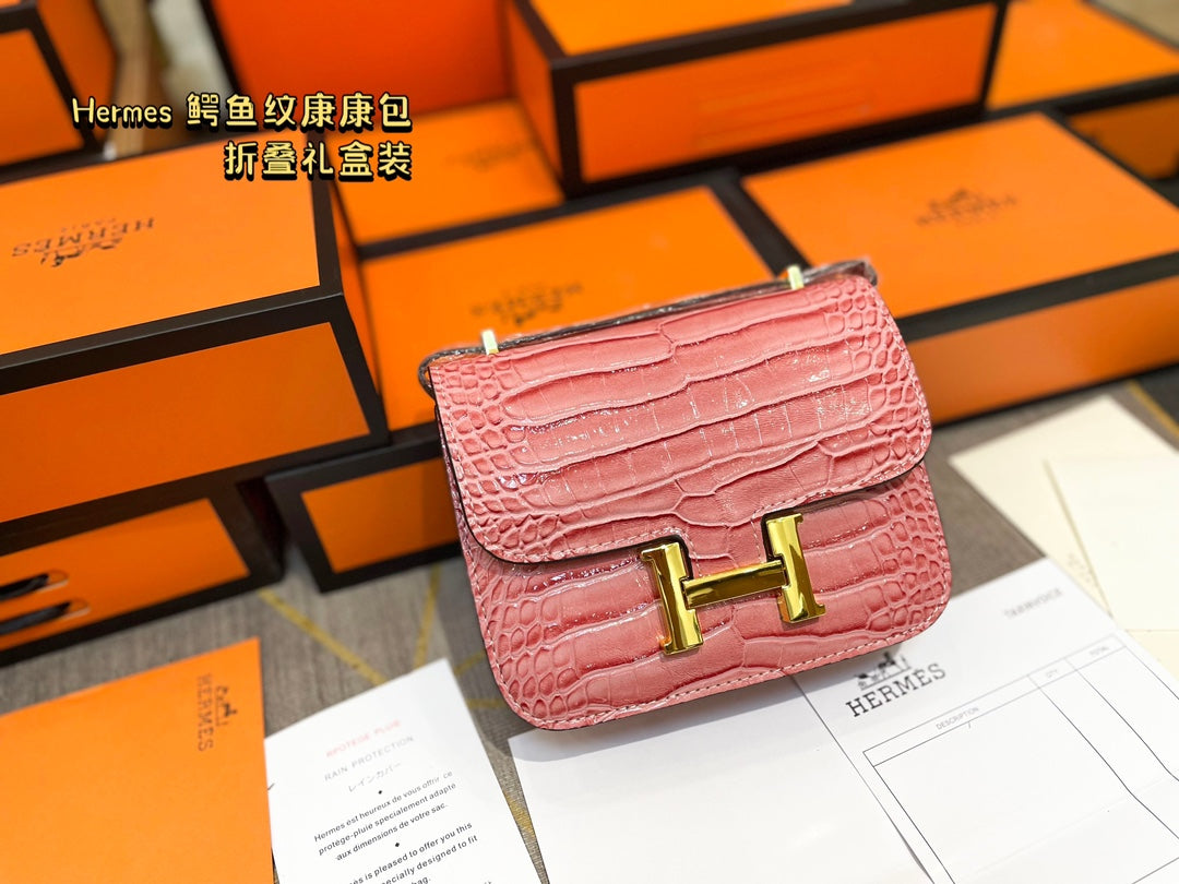 Crocodile-print Hermès Constace Concan bag.