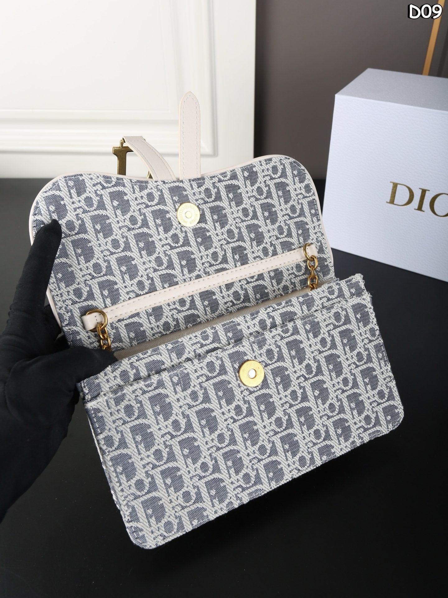 DIOR Saddle Collection Oblique Grey-Blue Embroidery Bag