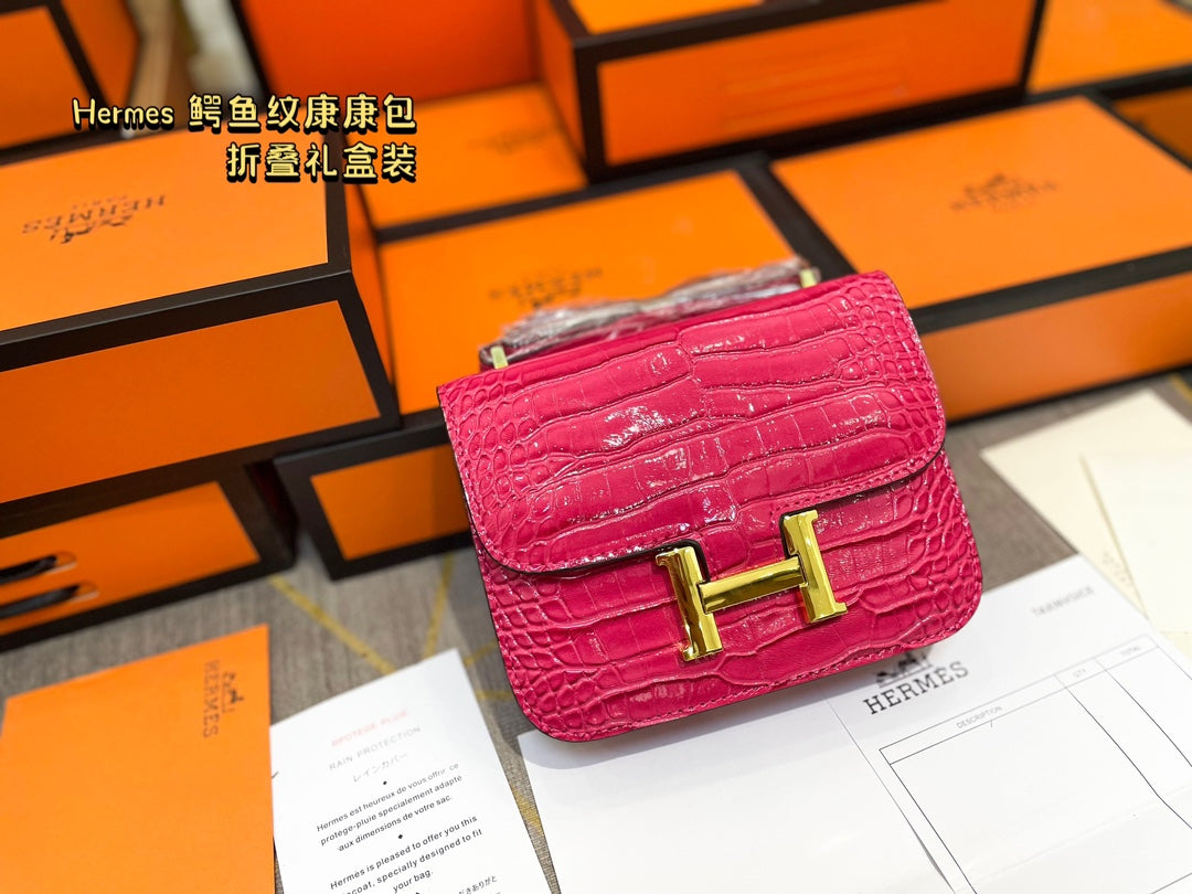 Crocodile-print Hermès Constace Concan bag.