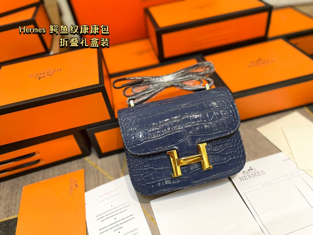 Crocodile-print Hermès Constace Concan bag.