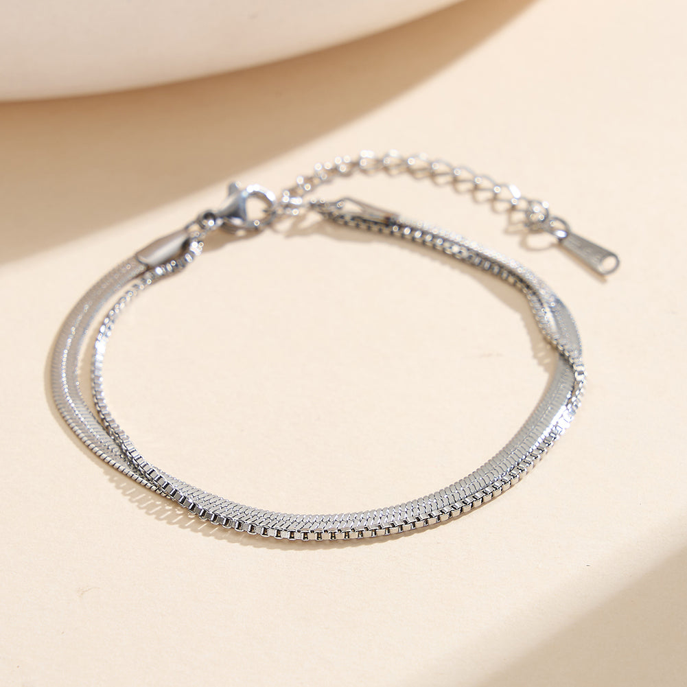 Minimalist Double-Layer Tarnish-Resistant Geometric Cube Liquid Snake Chain Anklet