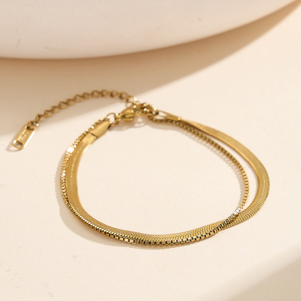 Minimalist Double-Layer Tarnish-Resistant Geometric Cube Liquid Snake Chain Anklet