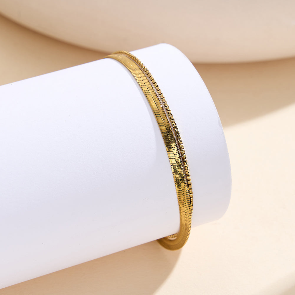 Minimalist Double-Layer Tarnish-Resistant Geometric Cube Liquid Snake Chain Anklet