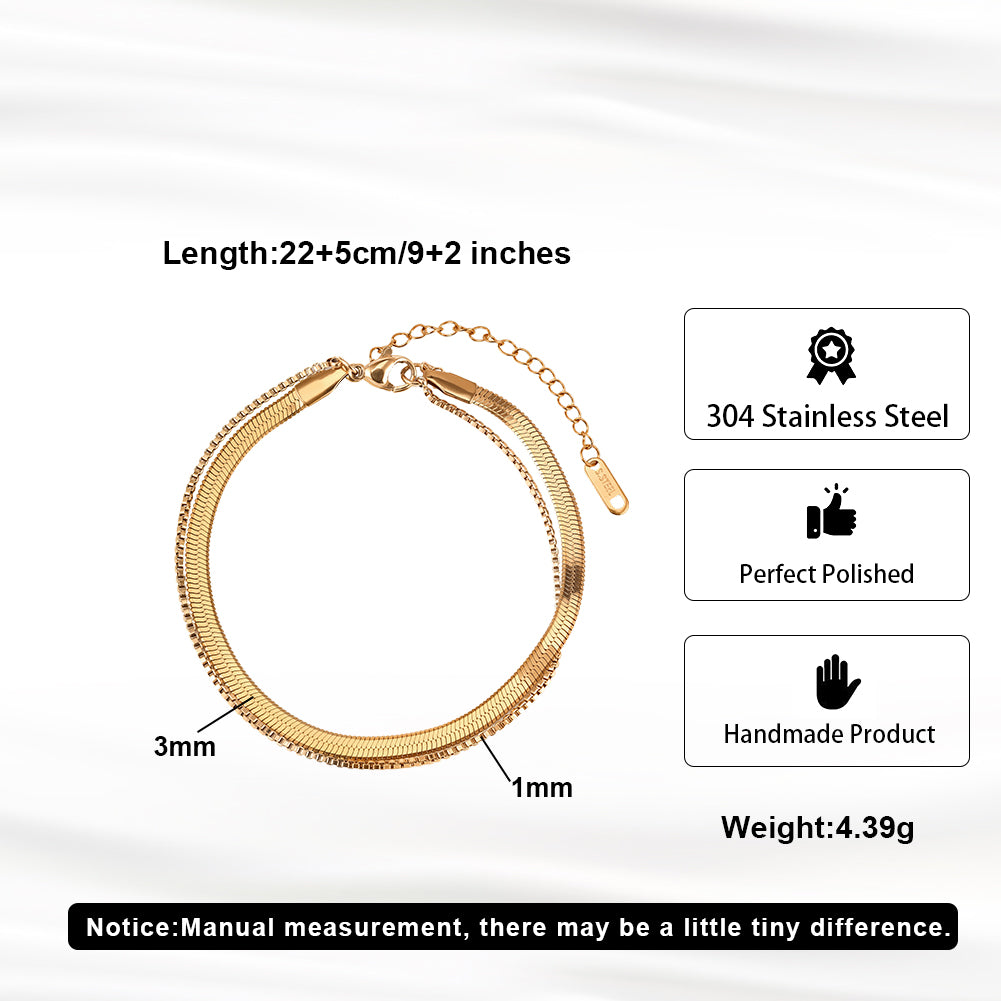 Minimalist Double-Layer Tarnish-Resistant Geometric Cube Liquid Snake Chain Anklet