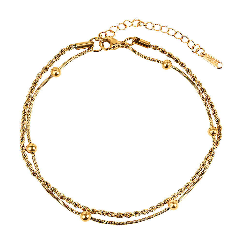 Tobillera de cadena de cuerda con cuentas minimalistas de doble capa, resistente al deslustre