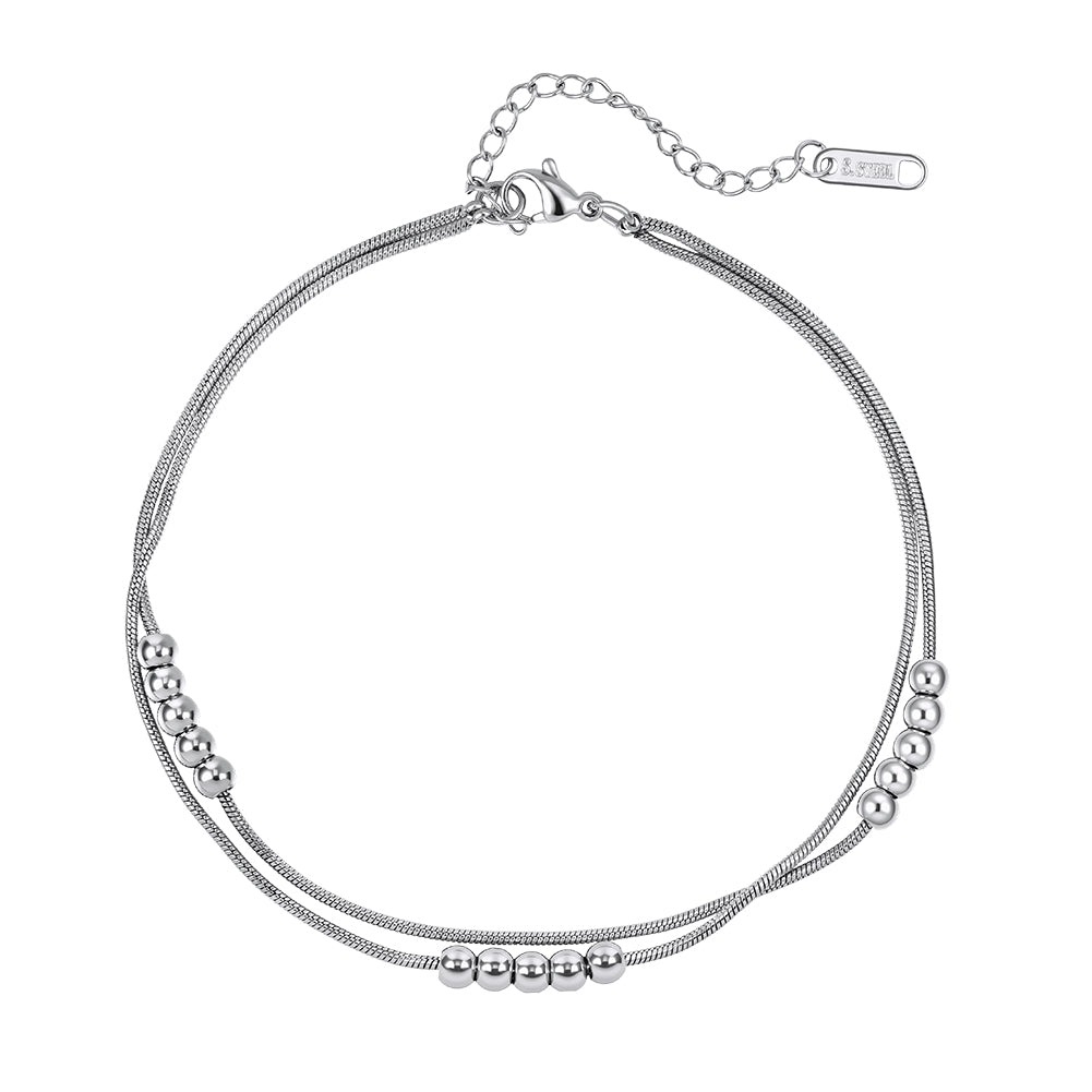 Tobillera Minimalista de Doble Capa con Cadena Flotante de Serpiente, Multicuenta y Resistente al Deslustre