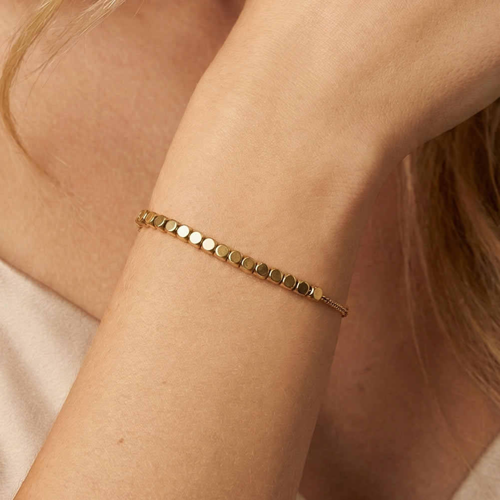 Minimalist Geometric Disc Bead Chain Bracelet in 14K Gold & Silver