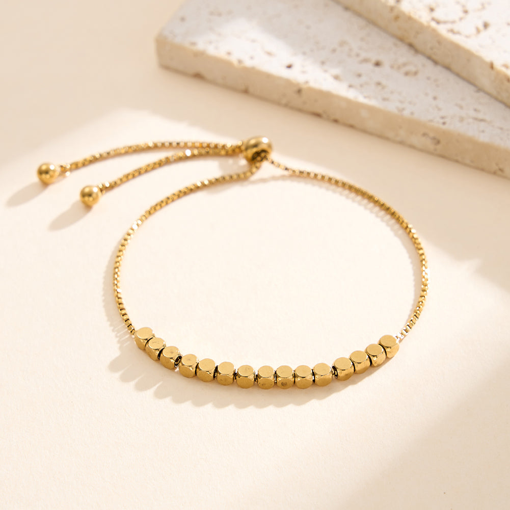Minimalist Geometric Disc Bead Chain Bracelet in 14K Gold & Silver