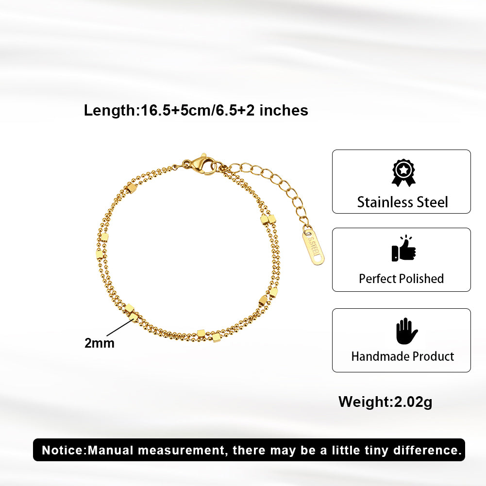 Elegant Double-Layer Cube Bead Chain Bracelet in 14K Gold & Silver