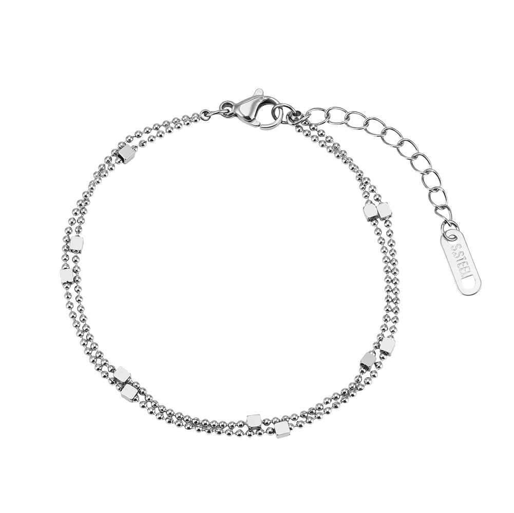 Elegant Double-Layer Cube Bead Chain Bracelet in 14K Gold & Silver