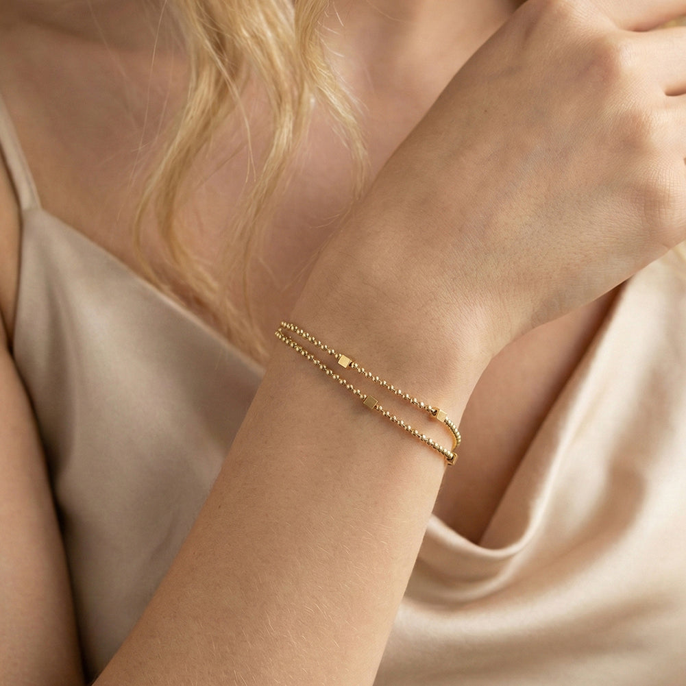 Elegant Double-Layer Cube Bead Chain Bracelet in 14K Gold & Silver