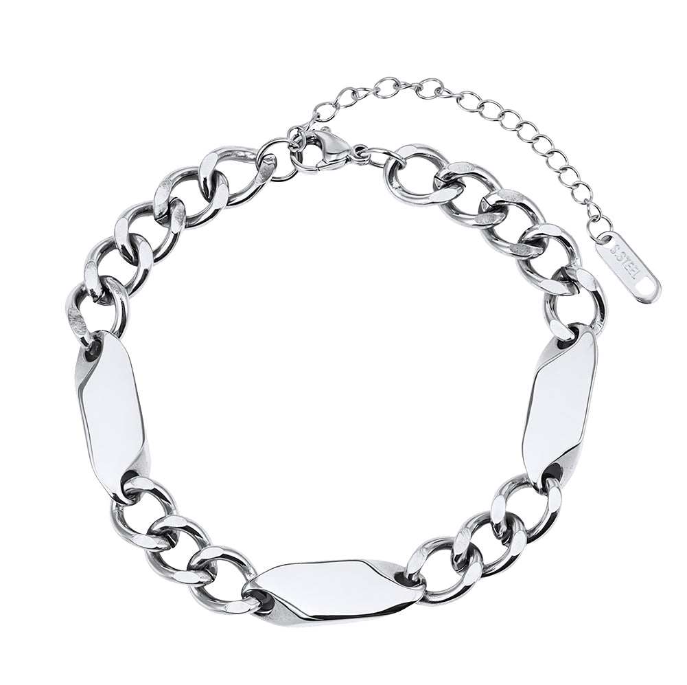 Geometric Hexagon Plate Cuban Link Chain Bracelet in 14K Gold Plated