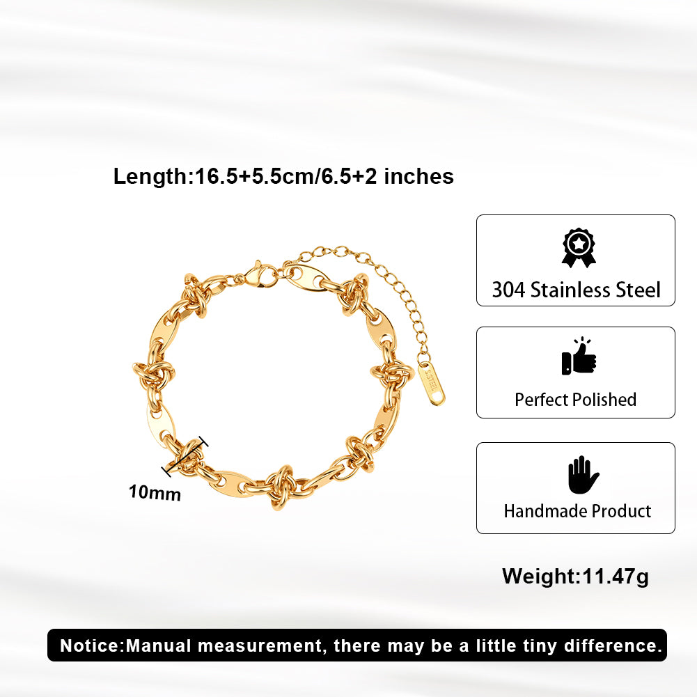Minimalist Tarnish-Resistant Sculptural Textured Knot Link Chain Bracelet