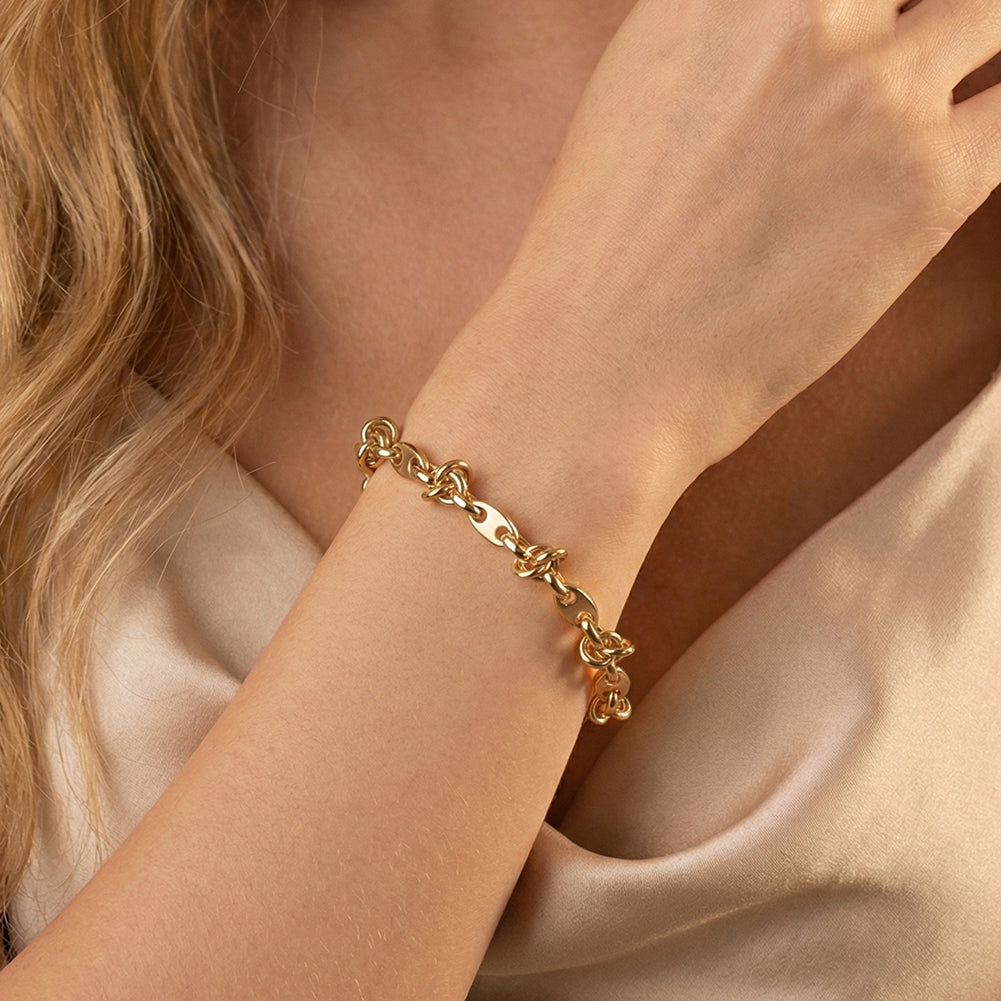 Minimalist Tarnish-Resistant Sculptural Textured Knot Link Chain Bracelet