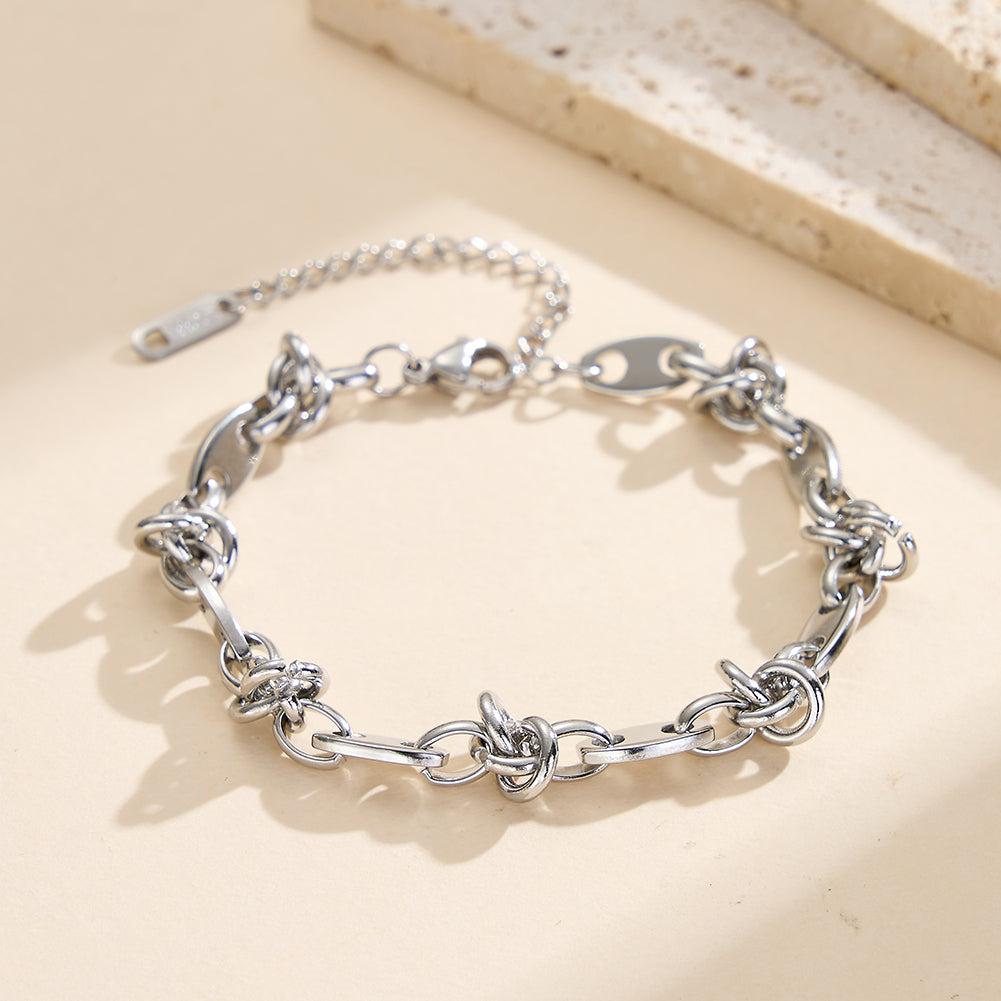 Minimalist Tarnish-Resistant Sculptural Textured Knot Link Chain Bracelet