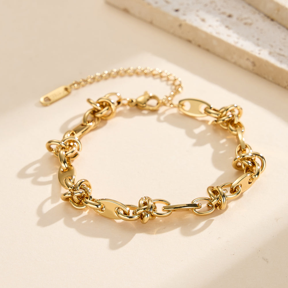 Minimalist Tarnish-Resistant Sculptural Textured Knot Link Chain Bracelet