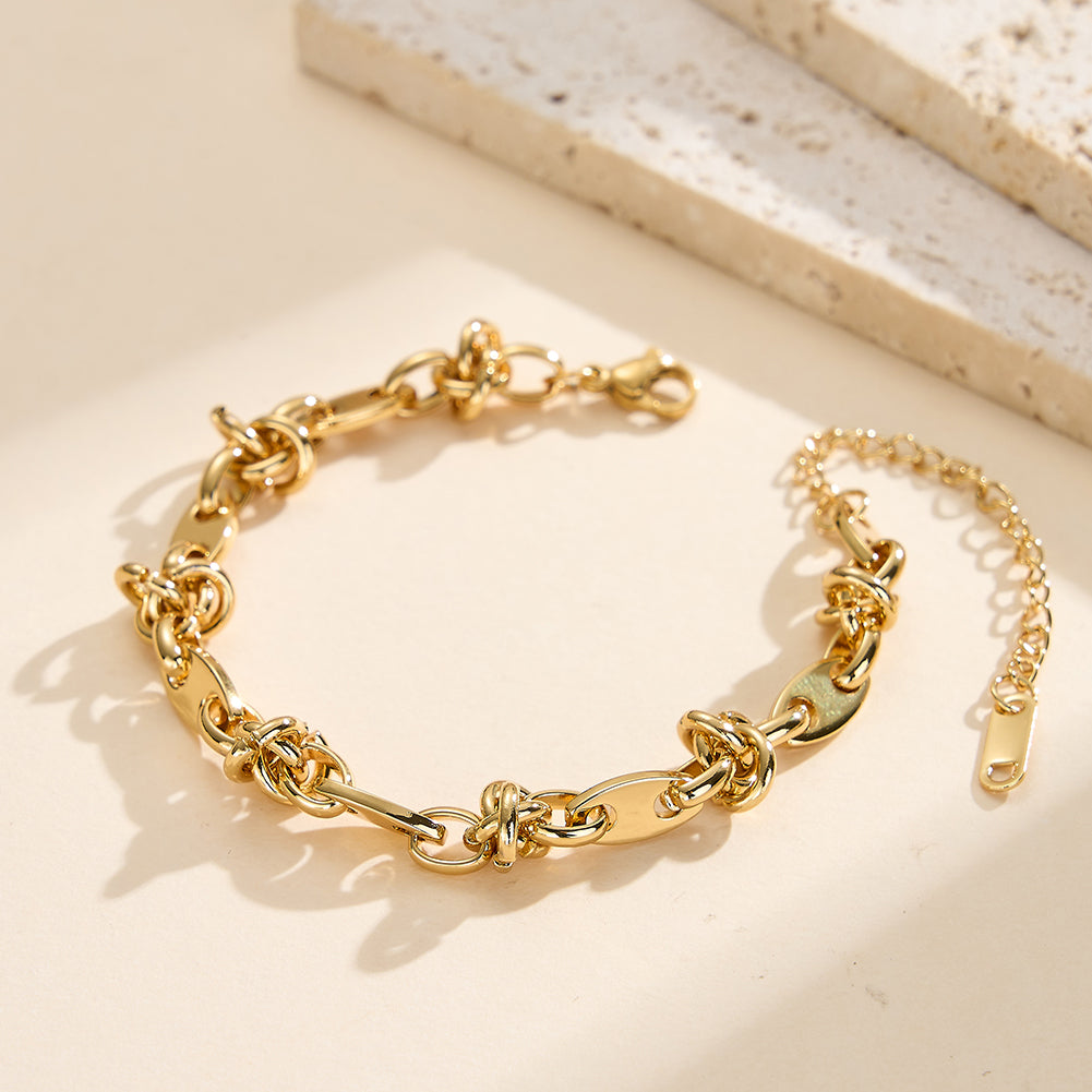 Minimalist Tarnish-Resistant Sculptural Textured Knot Link Chain Bracelet
