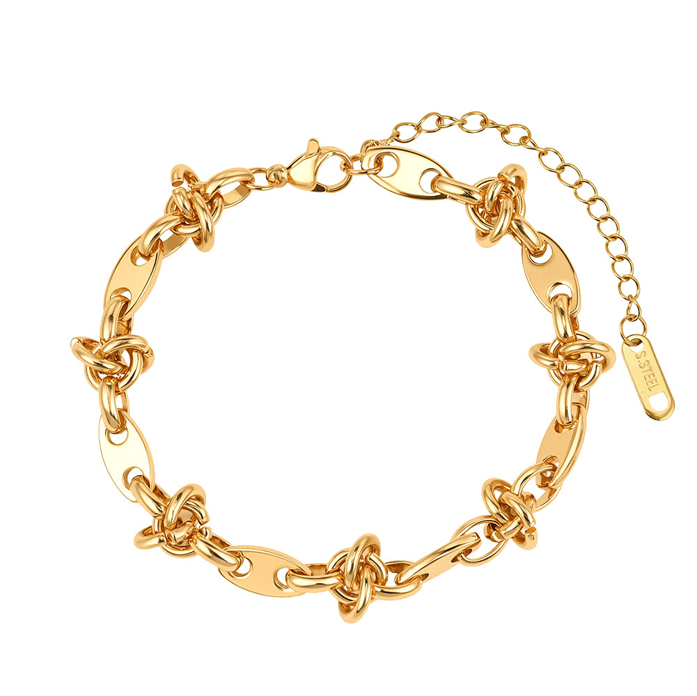 Minimalist Tarnish-Resistant Sculptural Textured Knot Link Chain Bracelet