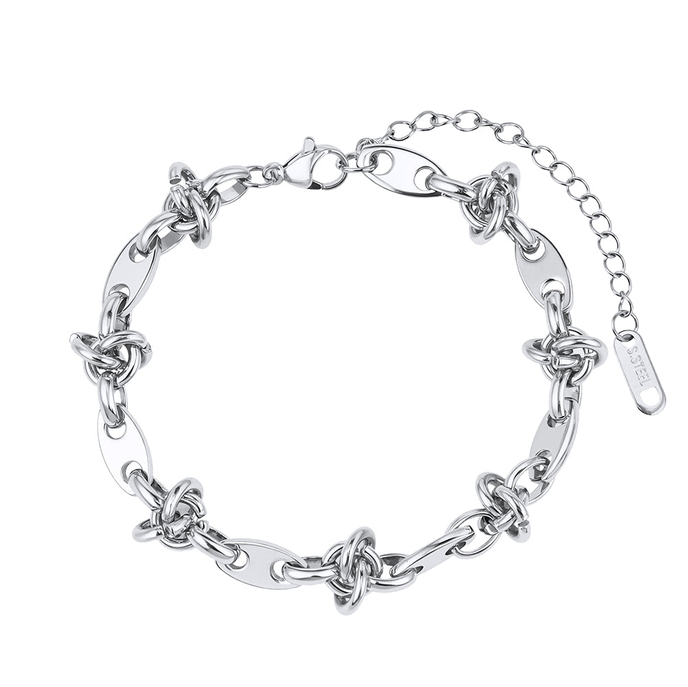 Minimalist Tarnish-Resistant Sculptural Textured Knot Link Chain Bracelet