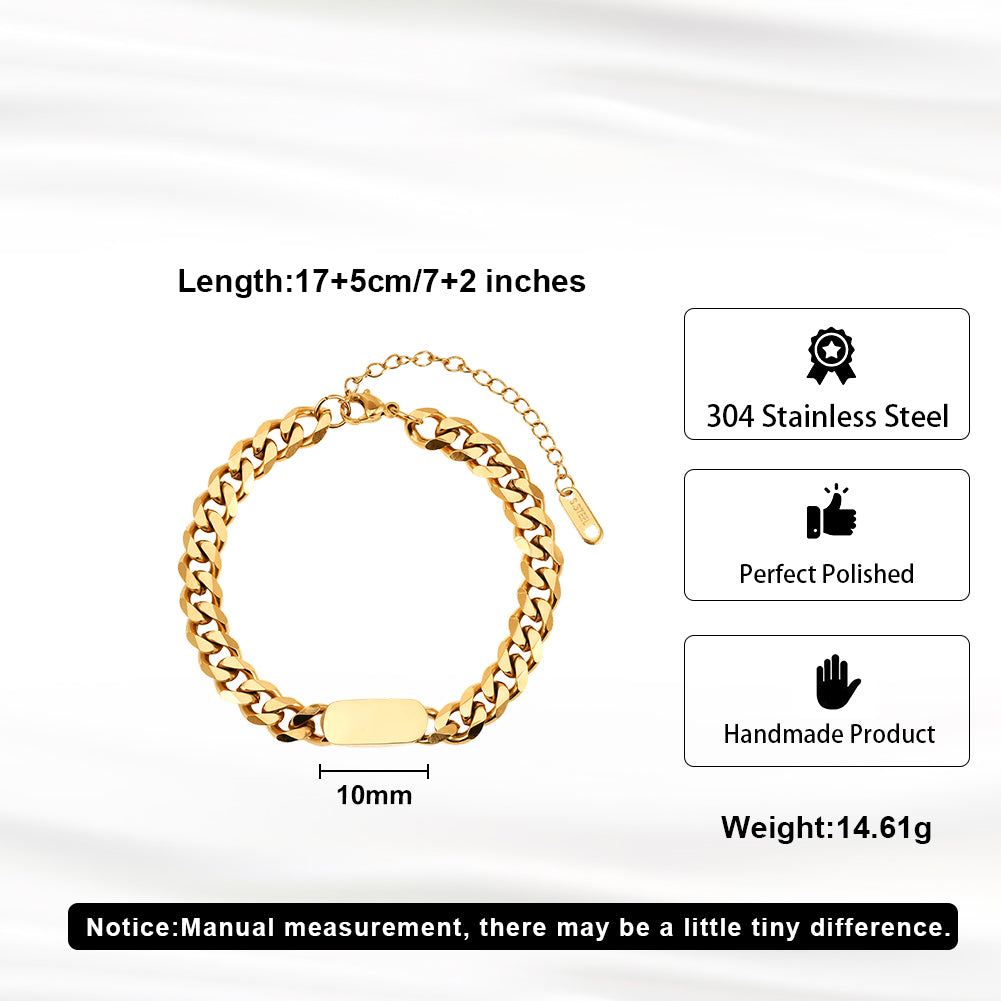 Minimalist Tarnish-Resistant Sleek Bar Curb Chain Bracelet