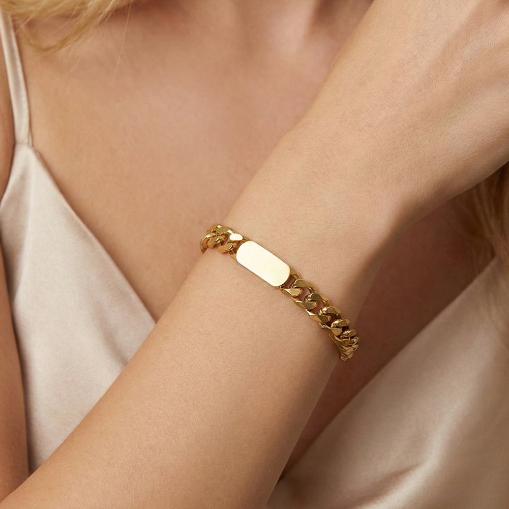 Minimalist Tarnish-Resistant Sleek Bar Curb Chain Bracelet