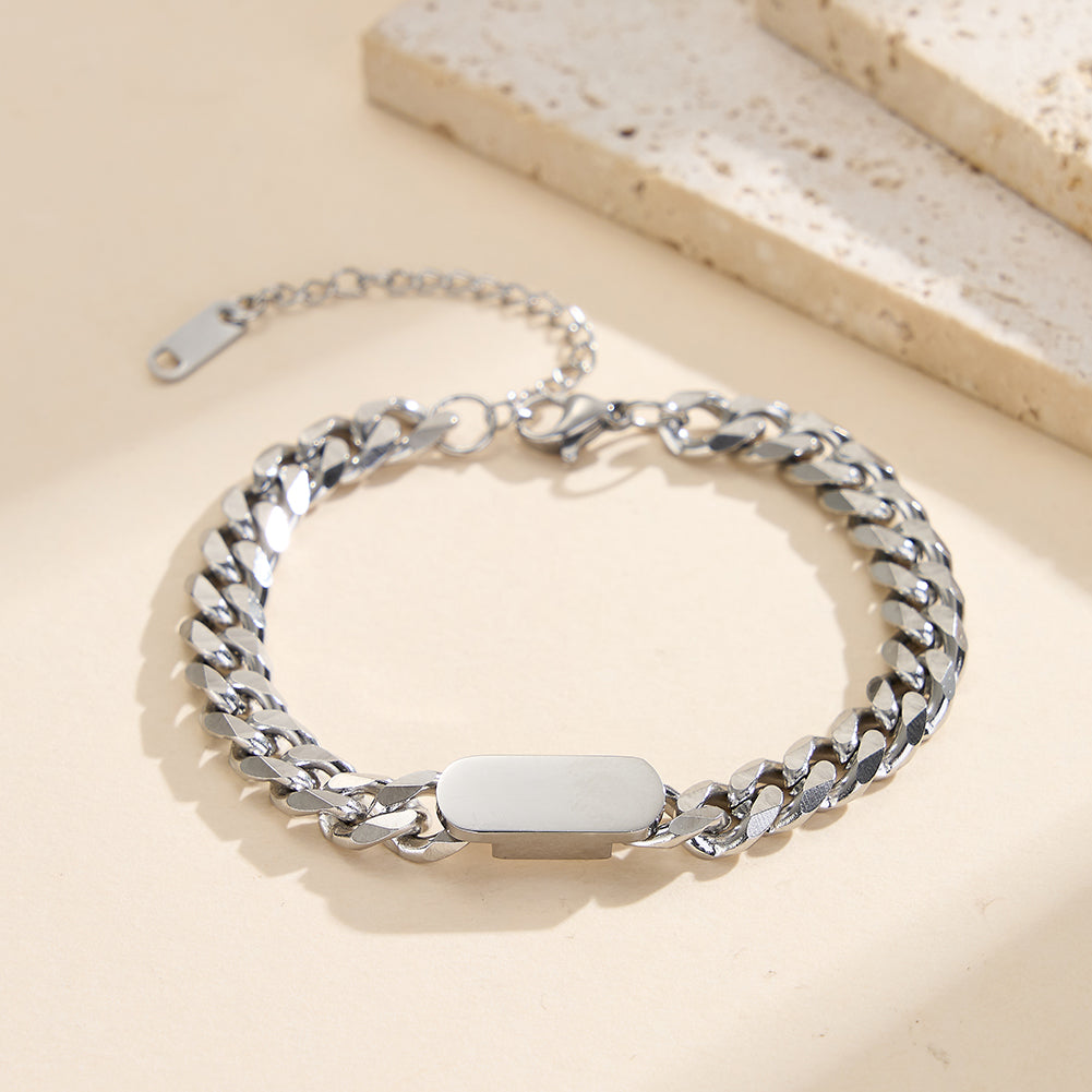 Minimalist Tarnish-Resistant Sleek Bar Curb Chain Bracelet