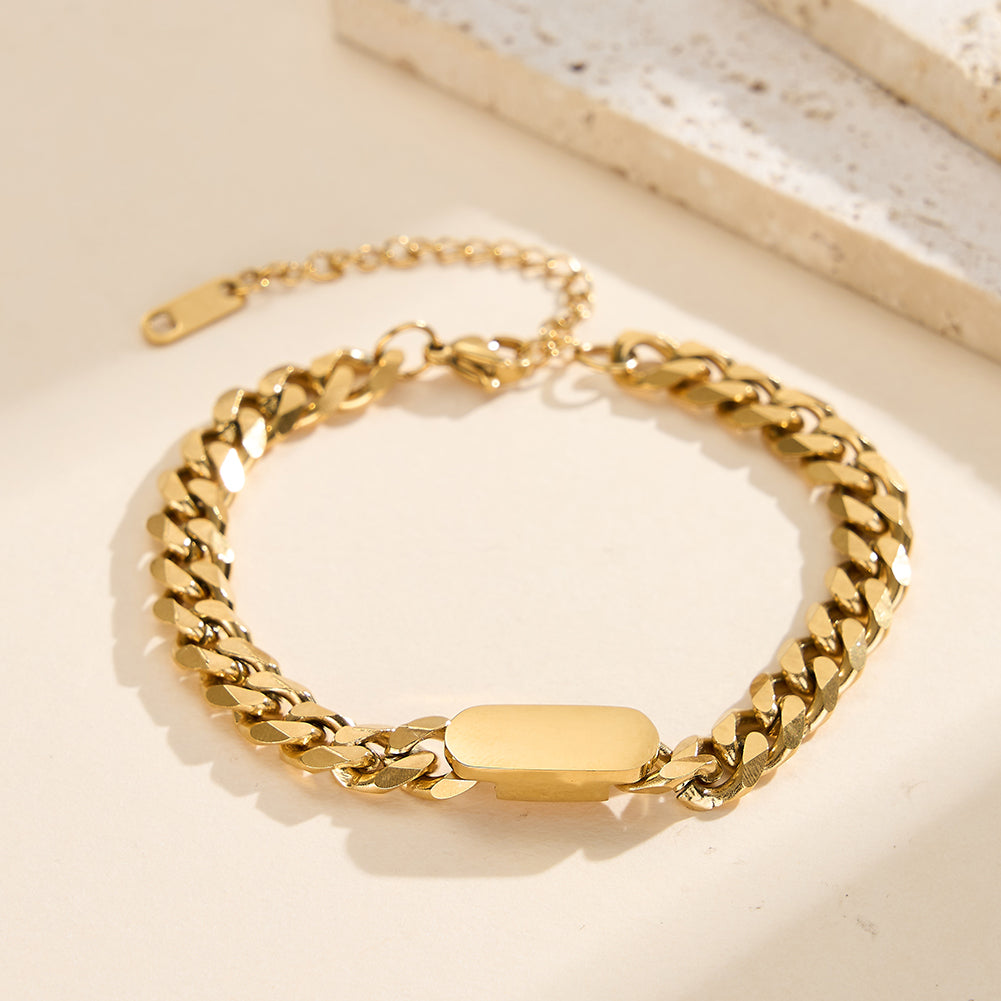 Minimalist Tarnish-Resistant Sleek Bar Curb Chain Bracelet