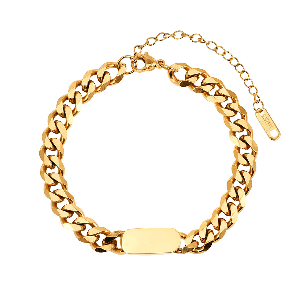 Minimalist Tarnish-Resistant Sleek Bar Curb Chain Bracelet