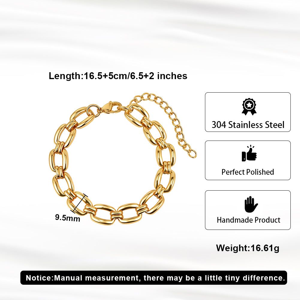 Geometric 9.5mm Bold Chain Minimalist Tarnish-Resistant Oval Double-Link Bracelet