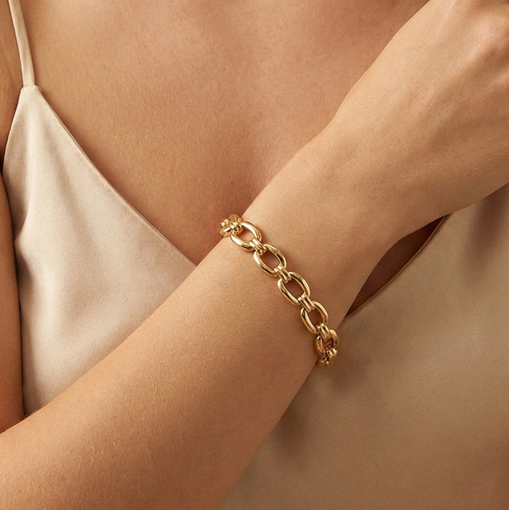 Geometric 9.5mm Bold Chain Minimalist Tarnish-Resistant Oval Double-Link Bracelet