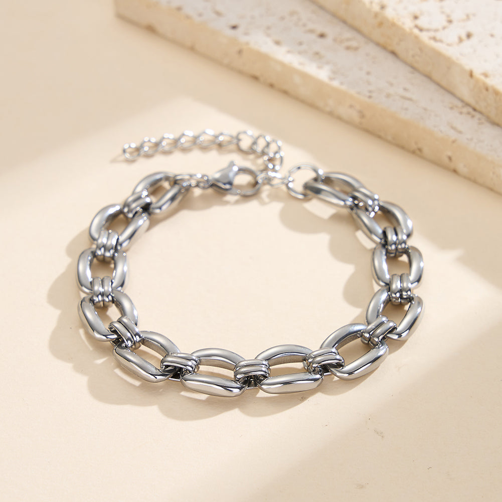 Geometric 9.5mm Bold Chain Minimalist Tarnish-Resistant Oval Double-Link Bracelet