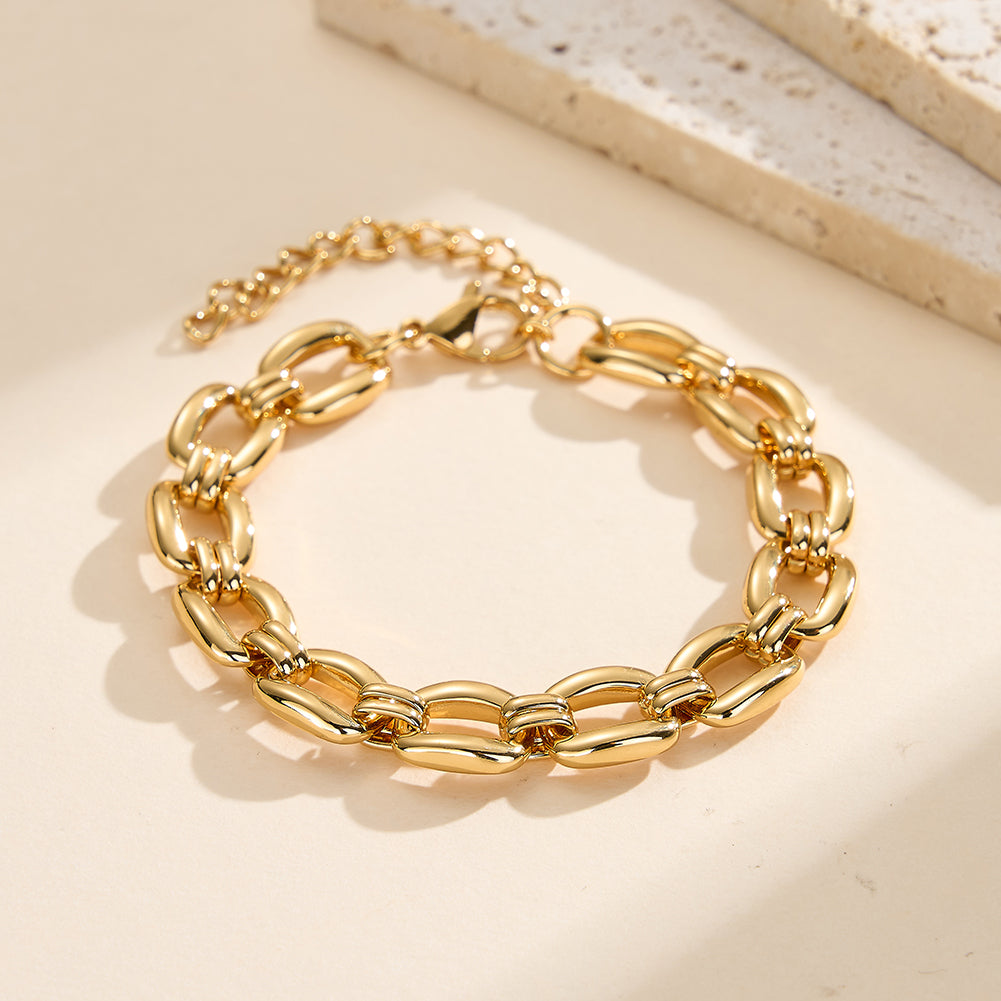 Geometric 9.5mm Bold Chain Minimalist Tarnish-Resistant Oval Double-Link Bracelet