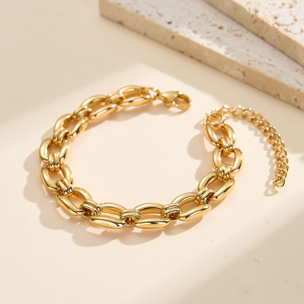 Geometric 9.5mm Bold Chain Minimalist Tarnish-Resistant Oval Double-Link Bracelet