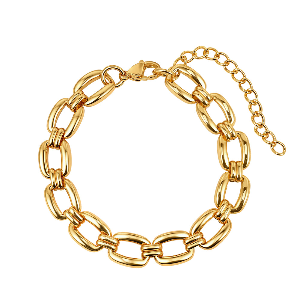 Geometric 9.5mm Bold Chain Minimalist Tarnish-Resistant Oval Double-Link Bracelet