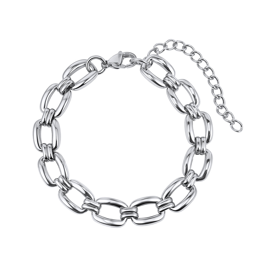 Geometric 9.5mm Bold Chain Minimalist Tarnish-Resistant Oval Double-Link Bracelet
