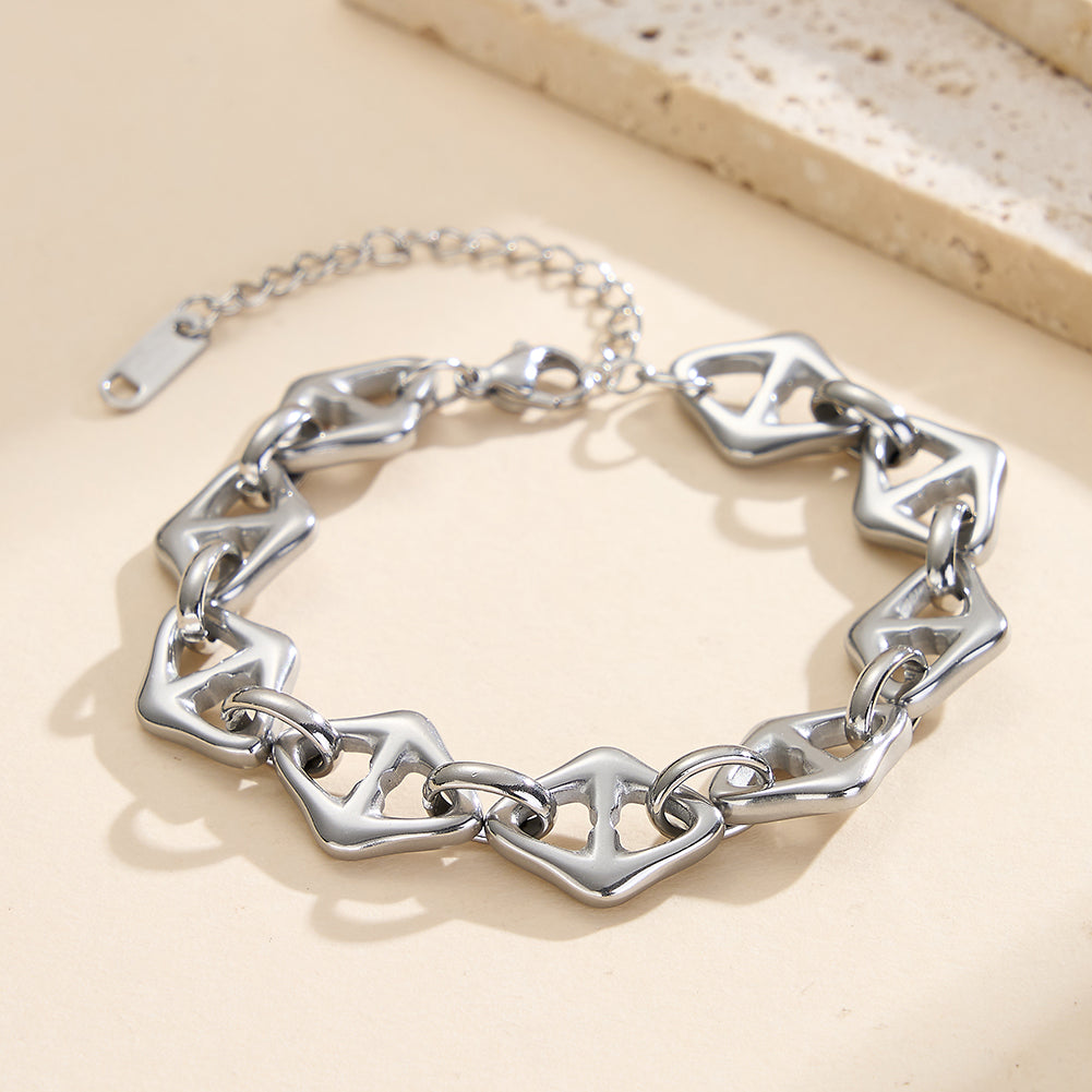 Geometric Anchor Chain Minimalist Tarnish-Resistant Sculpted Hollow Mariner Link Bracelet