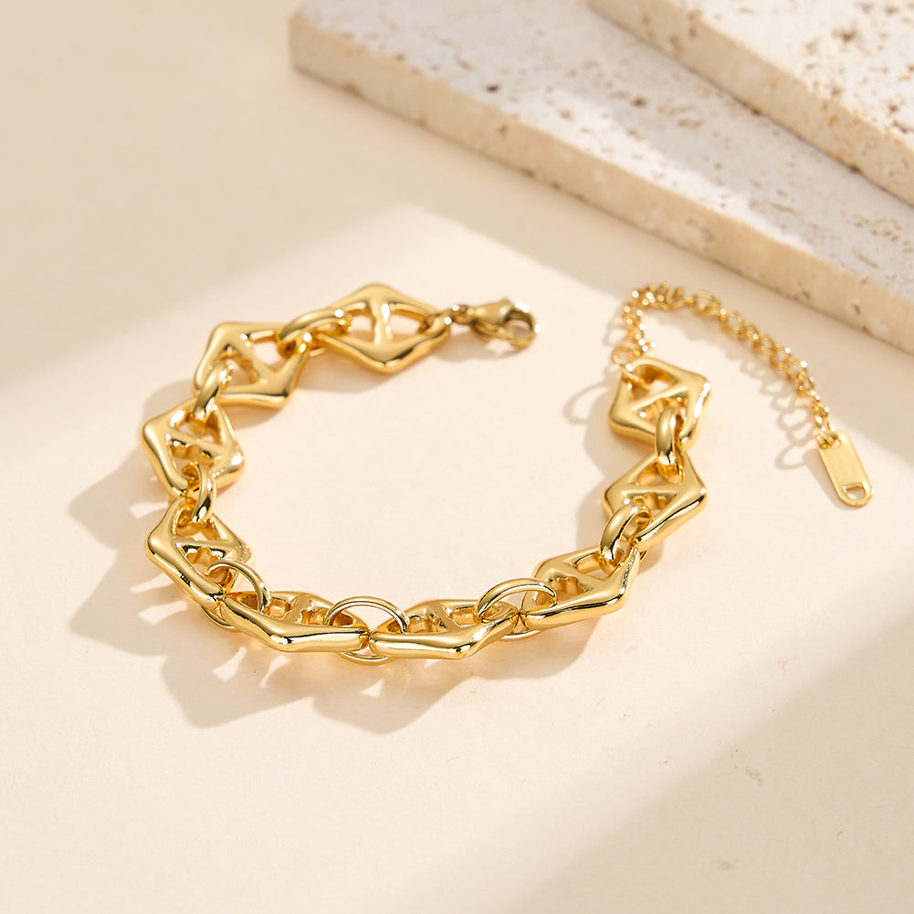 Geometric Anchor Chain Minimalist Tarnish-Resistant Sculpted Hollow Mariner Link Bracelet